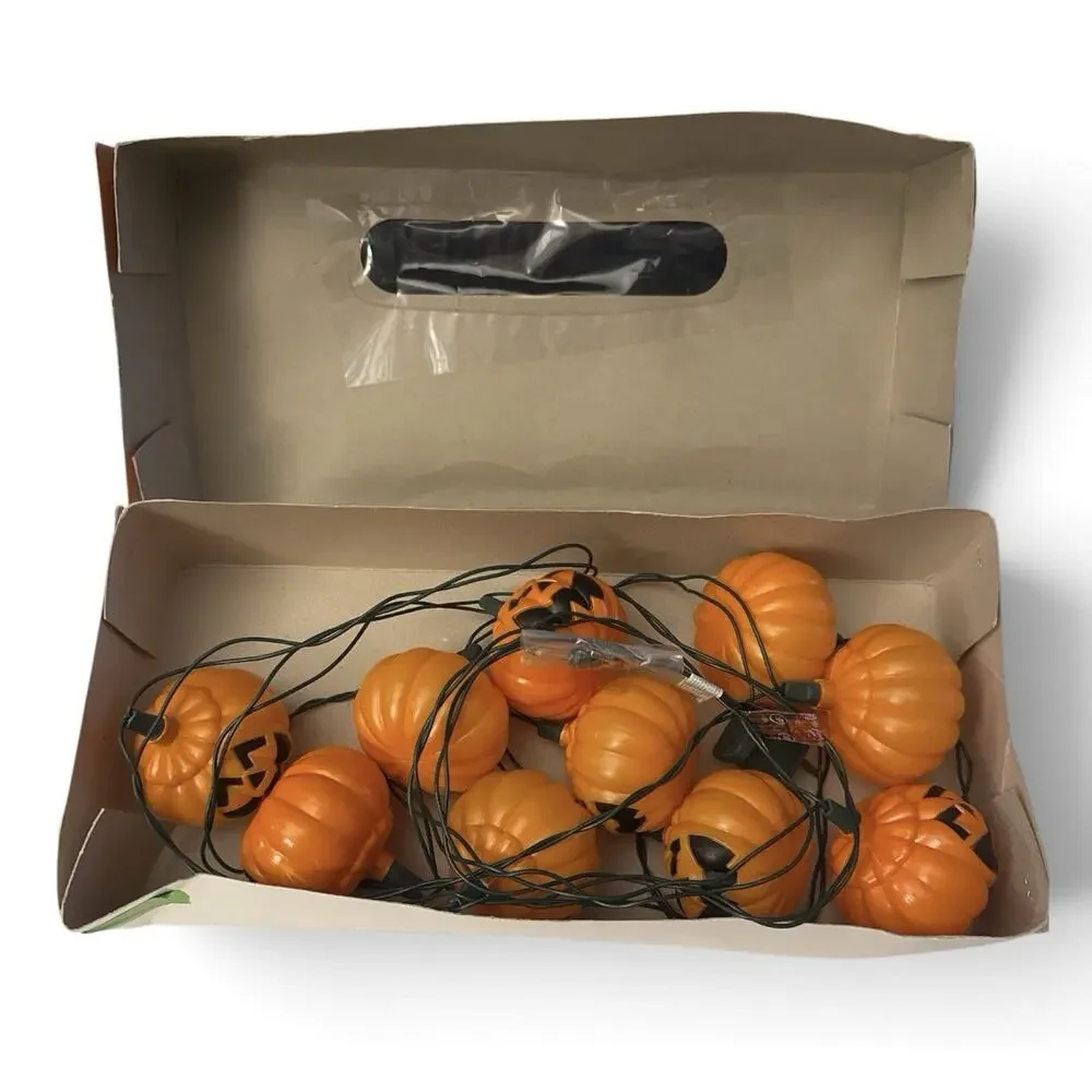 Vtg Halloween Pumpkin Jack O Lantern Blow Mold String Lights 10 - 1 String Works